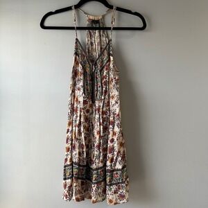 American Eagle Mini Dress Womens XS Cream Floral Boho Racerback Excellent